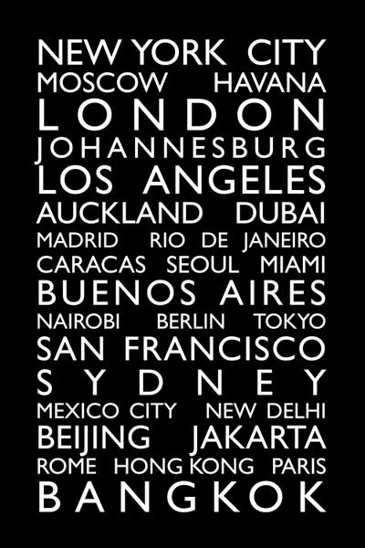 Black & White Digital Art: World Cities Bus Roll by Michael Tompsett