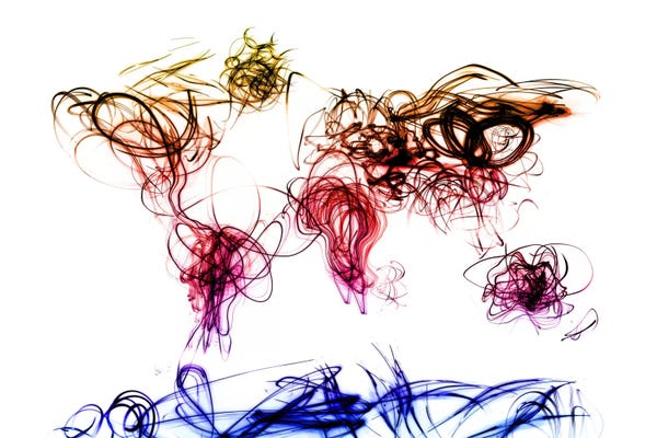 Large Map Art - Canvas Prints: World Map Light Writing by Michael Tompsett