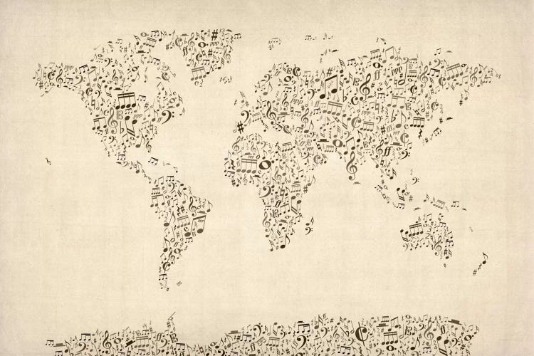 Music Notes Map of The World