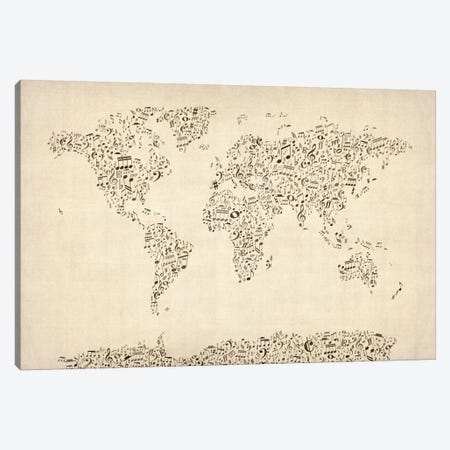 Music Notes Map of The World Canvas Print #8987} by Michael Tompsett Canvas Art