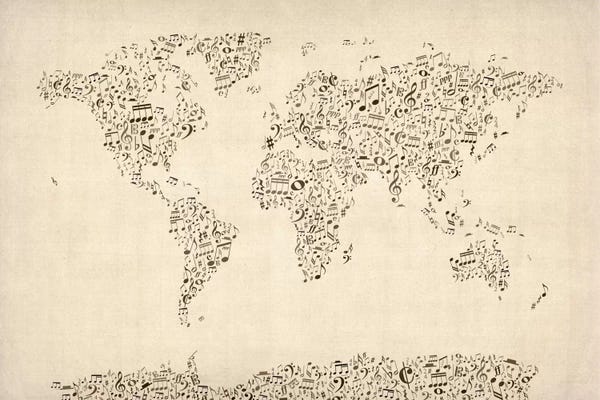 Music: Music Notes Map of The World by Michael Tompsett