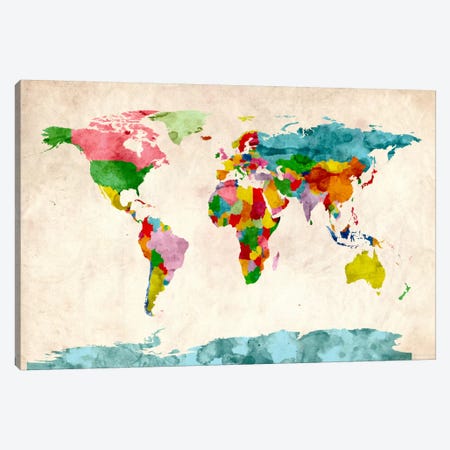 World Map Watercolors III Canvas Print #8988} by Michael Tompsett Art Print