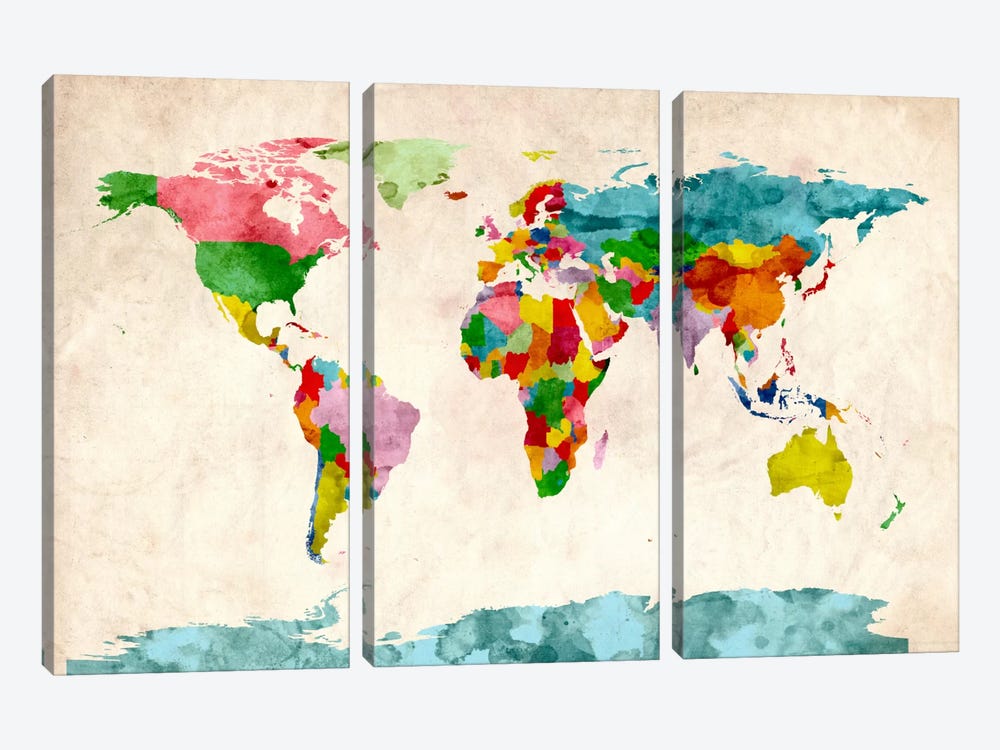 World Map Watercolors III by Michael Tompsett 3-piece Art Print