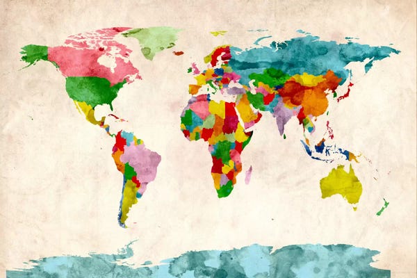 Kids Map Art: World Map Watercolors III by Michael Tompsett