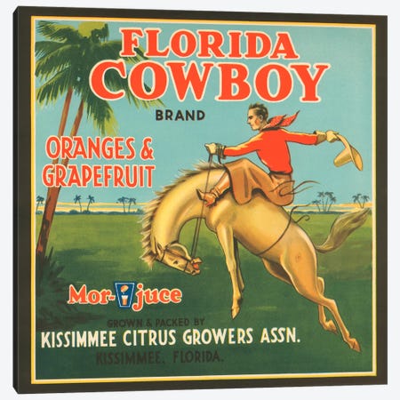 Florida Cowboy Brand Vintage Citrus Crate Label Canvas Print #9050} by Unknown Artist Canvas Artwork