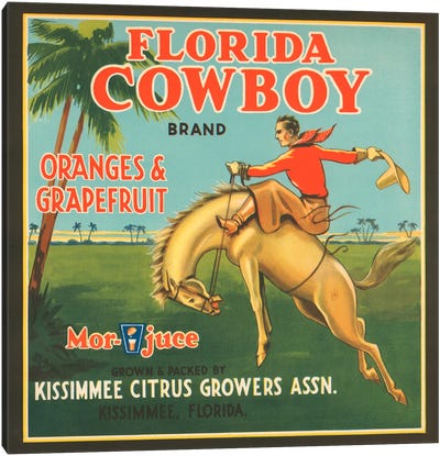 Florida Cowboy Brand Vintage Citrus Crate Label Canvas Art Print - Rodeo Art