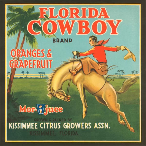 Rodeo: Florida Cowboy Brand Vintage Citrus Crate Label by Unknown Artist