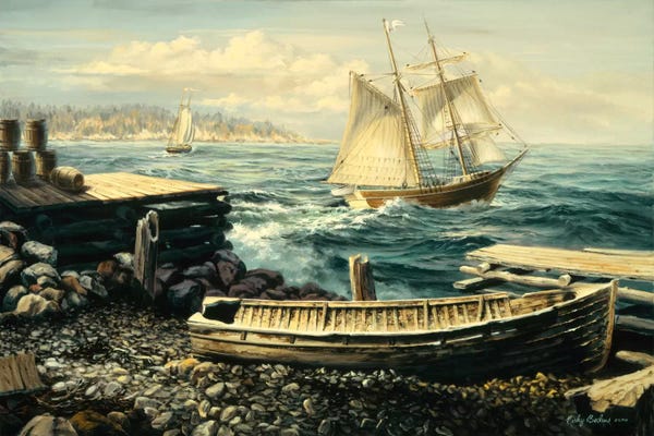 Large Coastal Art - Canvas Prints: Coastal New England (Boat) by Nicky Boehme