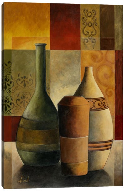 Three Vases Canvas Art Print - Orange, Teal & Espresso