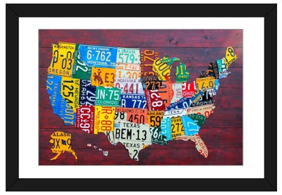 USA Recycled License Plate Map VII Paper Art Print - Maps