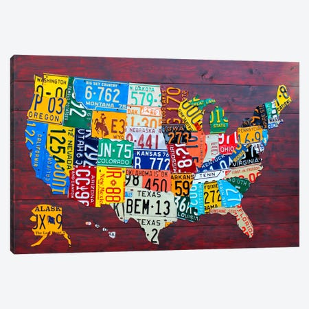 USA Recycled License Plate Map VII Canvas Print #9210} by Design Turnpike Canvas Wall Art