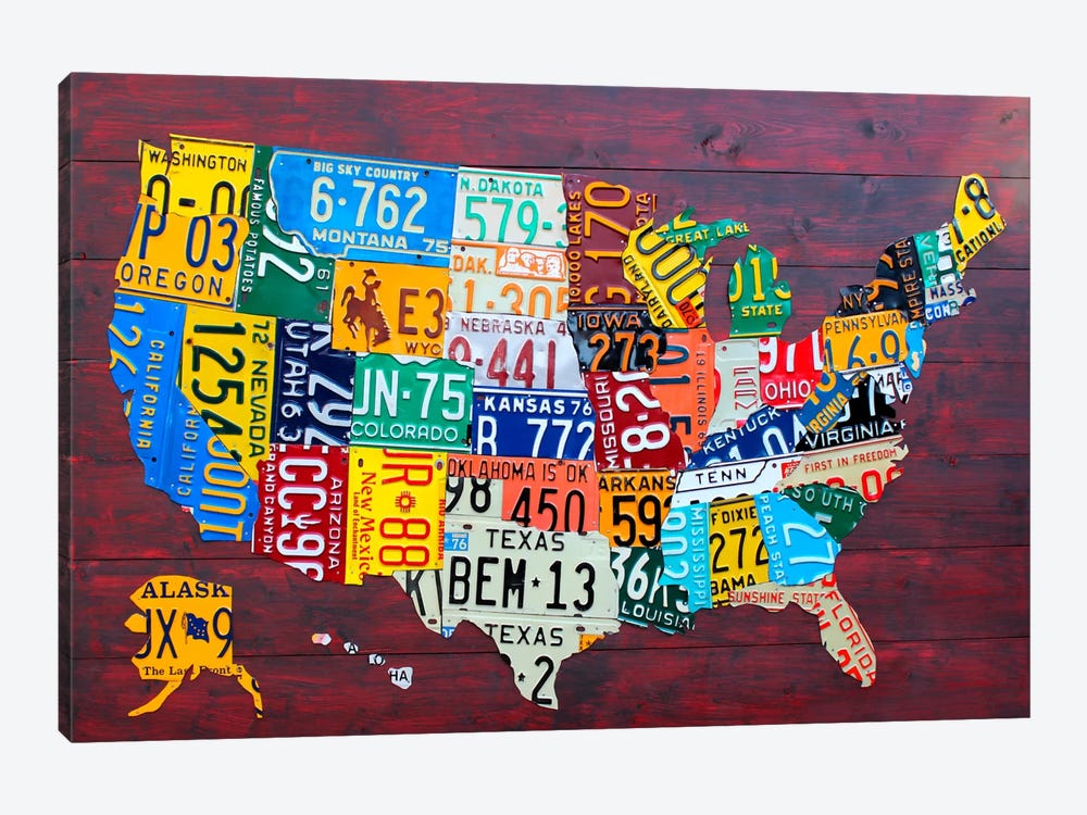 USA Recycled License Plate Map VII by Design Turnpike 1-piece Art Print