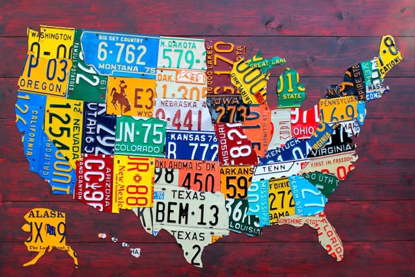 Office: USA Recycled License Plate Map VII by Design Turnpike