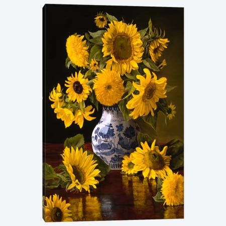 Sunflowers in Blue & White Chinese Vase Canvas Print #9275} by Christopher Pierce Canvas Print
