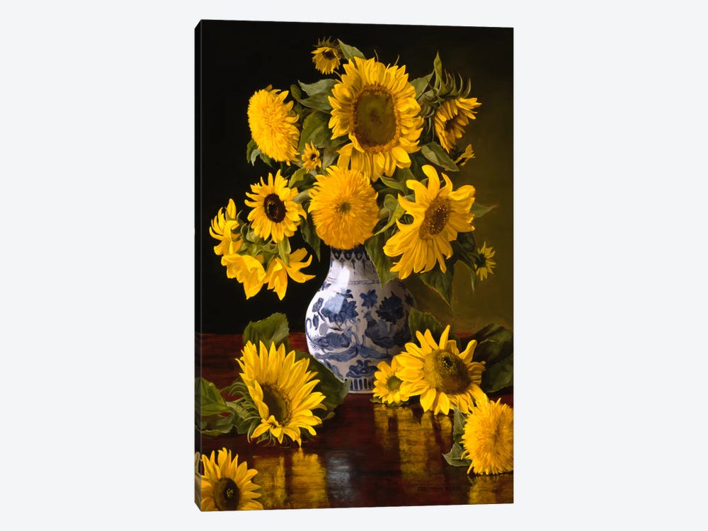 Sunflowers in Blue & White Chinese Vase by Christopher Pierce 1-piece Canvas Wall Art