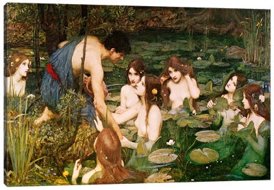 Hylas & The Nymphs Canvas Art Print - John William Waterhouse