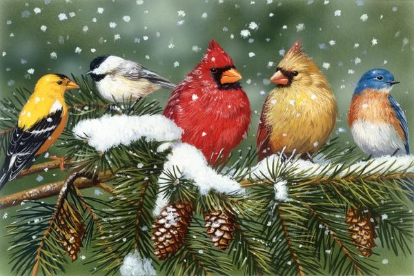 Animal Lover: Backyard Birds on Snowy Branch by William Vanderdasson