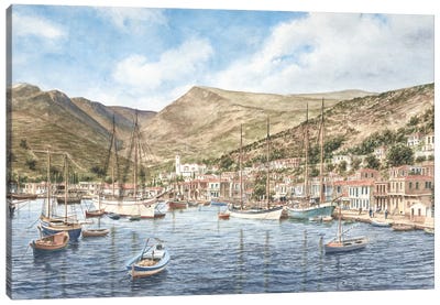 Greek Seaport Town Canvas Art Print - Stanton Manolakas
