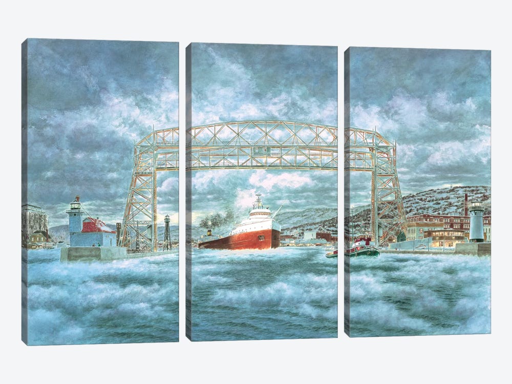 The Edmund Fitzgerald Leaving The Dock by Stanton Manolakas 3-piece Canvas Print