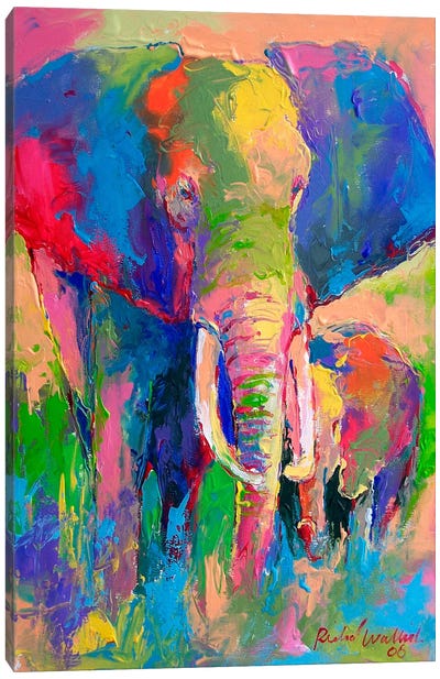 Elephant Canvas Art Print - Pantone Living Coral 2019