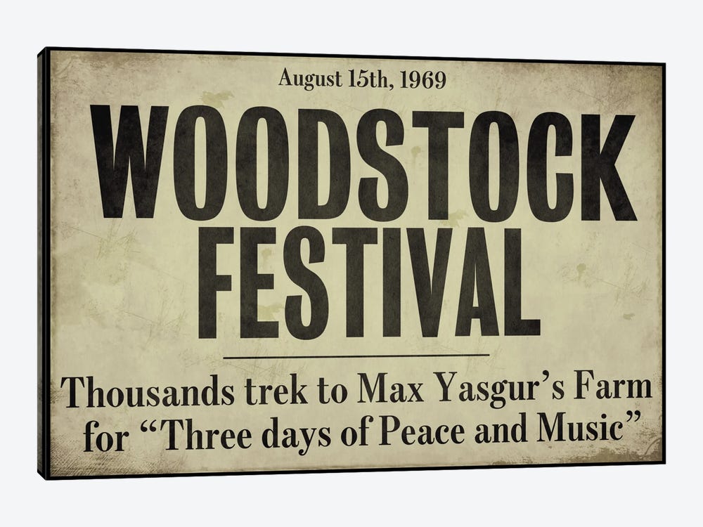 Woodstock - Vintage Newspaper Headline by Sasha 1-piece Canvas Print