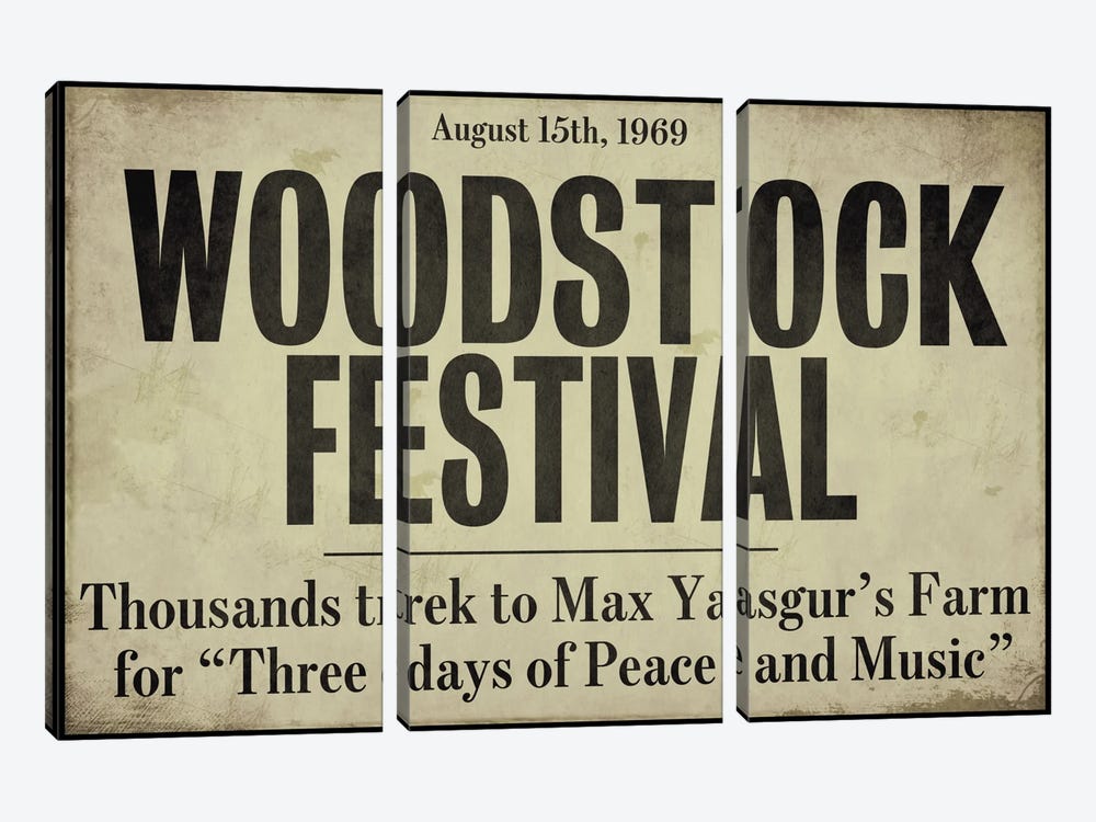 Woodstock - Vintage Newspaper Headline by Color Bakery 3-piece Art Print
