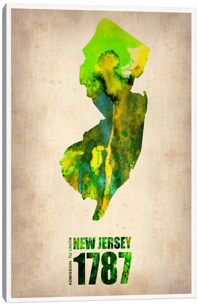 New Jersey Watercolor Map Canvas Art Print - Naxart