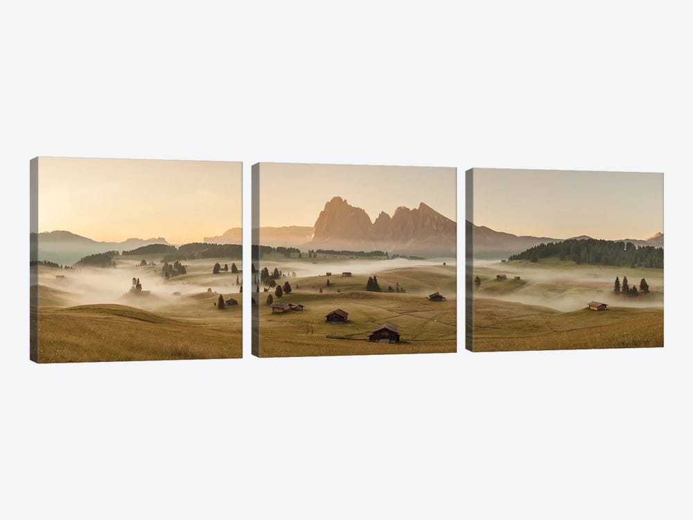 Panoramic Photo - Alpe Di Siusi Landscape by Annabelle Chabert 3-piece Canvas Art Print