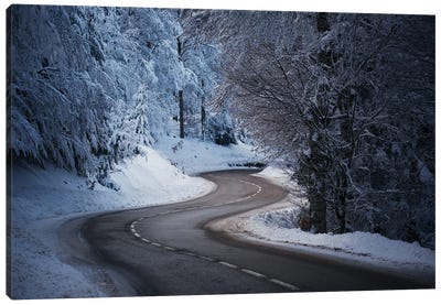 Winding Road In The Snow Canvas Art Print - Annabelle Chabert