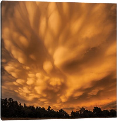 Mamatus Clouds At Sunset - Sky In Fire Canvas Art Print - Cloudy Sunset Art