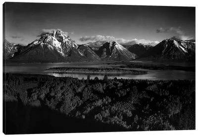 Mt. Moran and Jackson Lake from Signal Hill Canvas Art Print - Black & White Photography