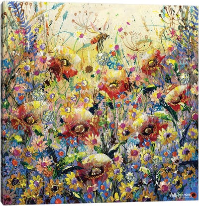 Poppy Meadow Canvas Art Print - Bee Art