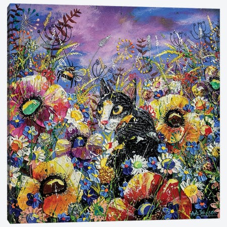Kitty In The Flowers Canvas Print #AAJ8} by Andrew Alan Johnson Canvas Art Print