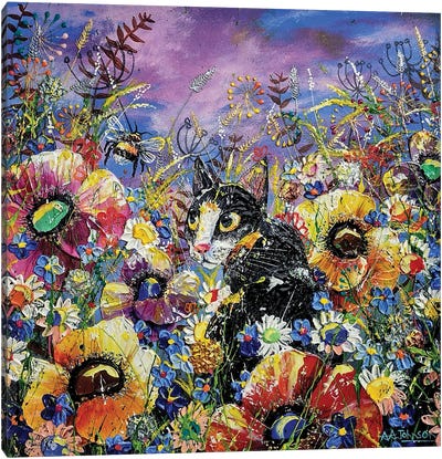 Kitty In The Flowers Canvas Art Print - Andrew Alan Johnson