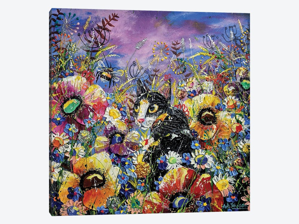 Kitty In The Flowers by Andrew Alan Johnson 1-piece Canvas Art