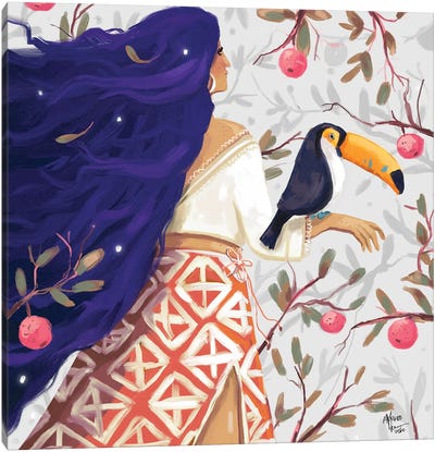 Collecting Fruit Canvas Art Print - Toucan Art