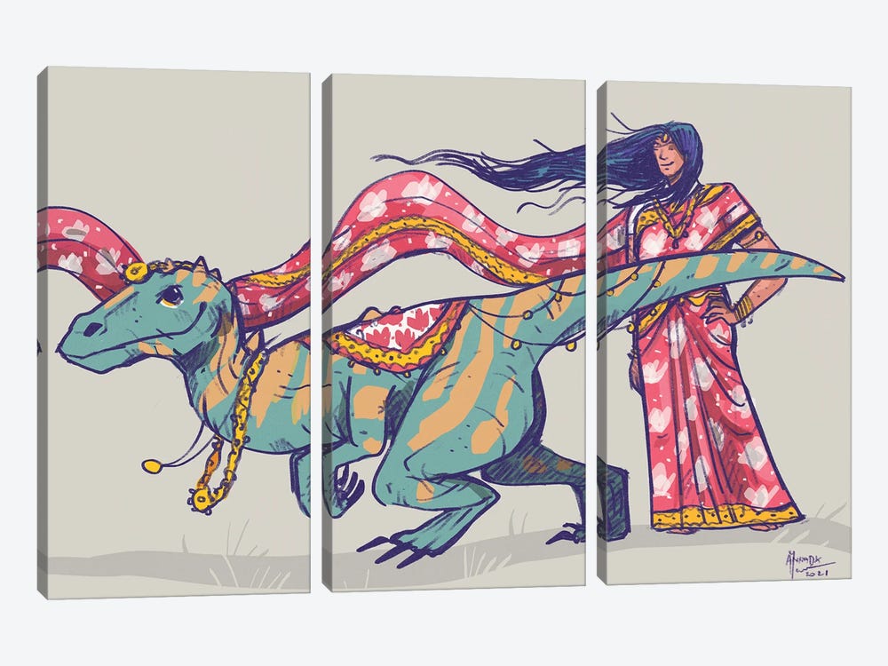 Raptor From Another Timeline by Annada N. Menon 3-piece Canvas Artwork