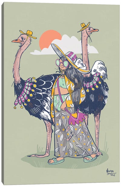 Get Your Suncaps On Canvas Art Print - Ostrich Art