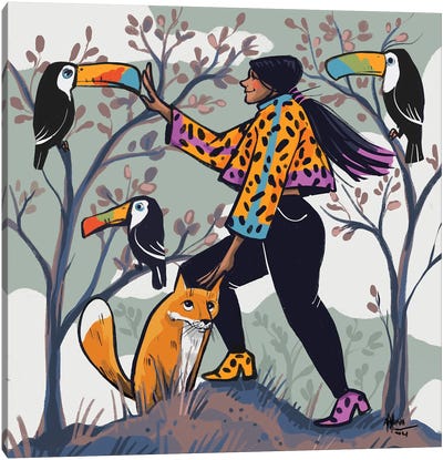 Friends In The Wild Canvas Art Print - Toucan Art