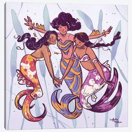 Mermaid Friends Canvas Print #AAN61} by Annada N. Menon Canvas Wall Art