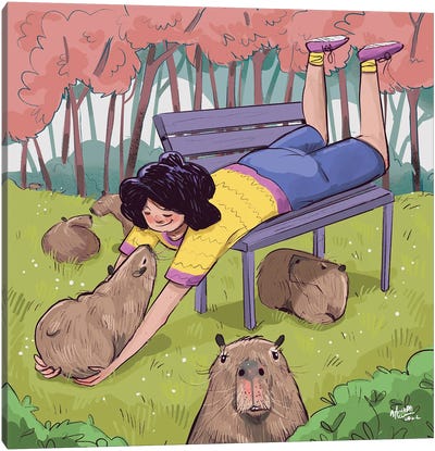 For The Love Of Capybaras Canvas Art Print - Capybara