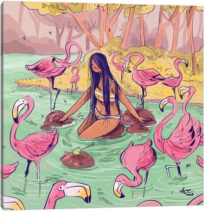 Flamingo Tango Canvas Art Print - Annada N Menon