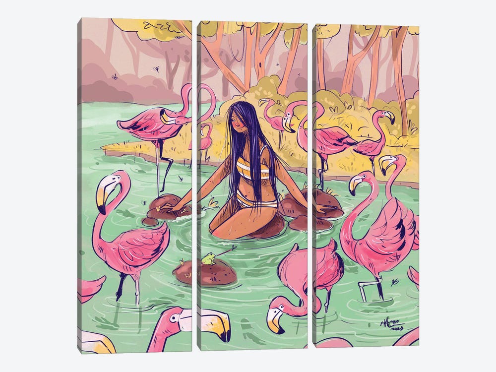 Flamingo Tango by Annada N. Menon 3-piece Canvas Print