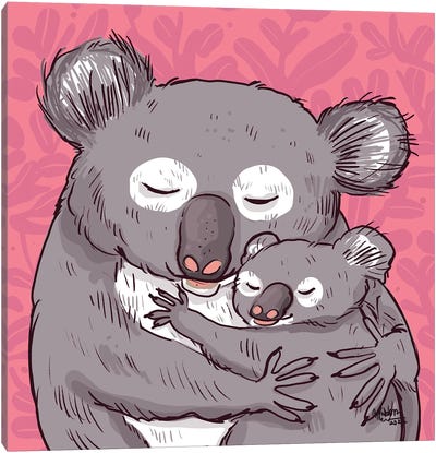 Sleepy Hugs Canvas Art Print - Koala Art