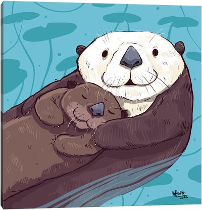 Protectic Cuddles Canvas Art Print - Otter Art