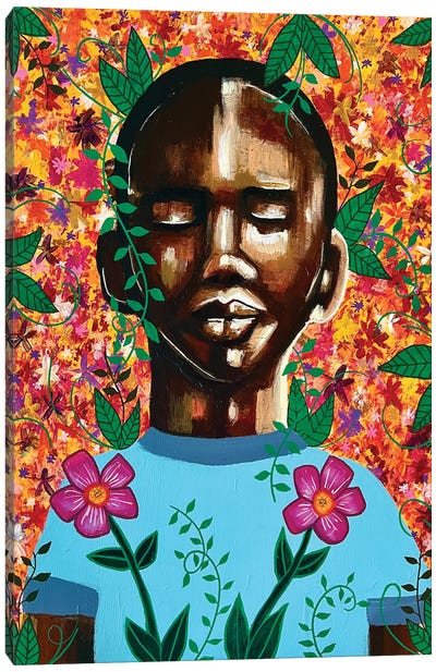 The Boy Who Grew Flowers Canvas Art Print - Floral Portrait Art