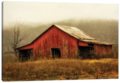 Skylight Barn in the Fog Canvas Art Print - Country Scenic Photography
