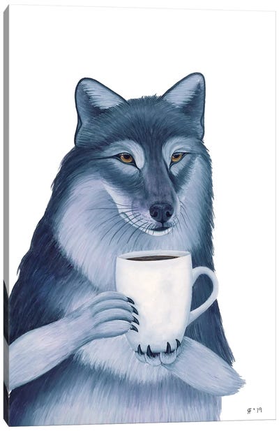 Coffee Wolf Canvas Art Print - Alasse Art