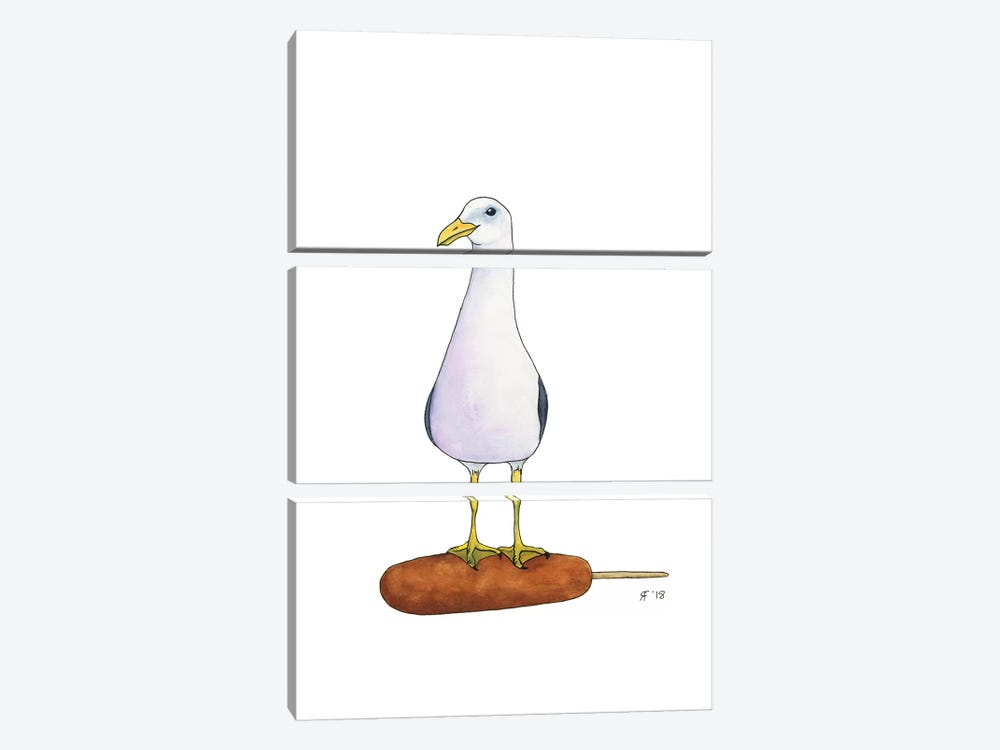 Corn Dog Gull by Alasse Art 3-piece Art Print