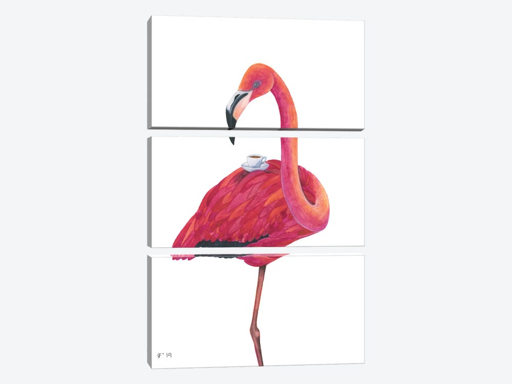 Flamingo Tea by Alasse Art 3-piece Canvas Art Print